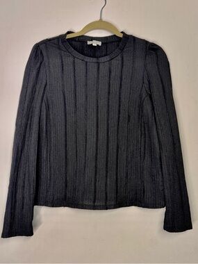 Women's Black Ribbed Long-Sleeve Crew Neck Top